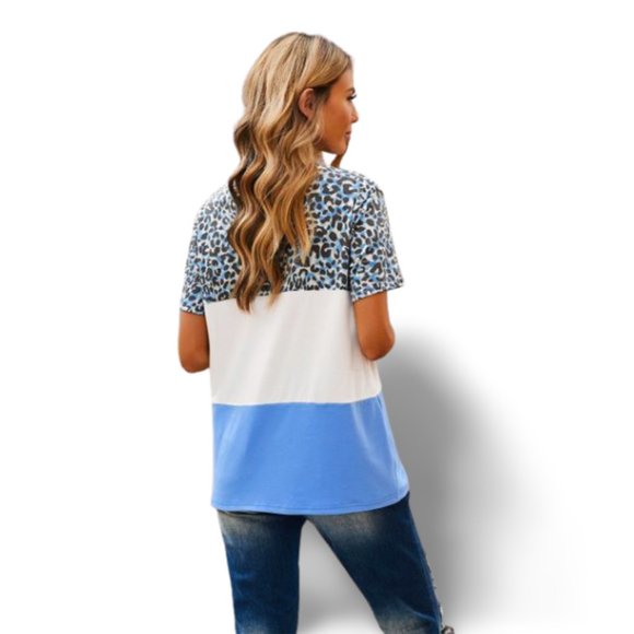Blue Color Block V-Neck Top - Picture 2 of 3